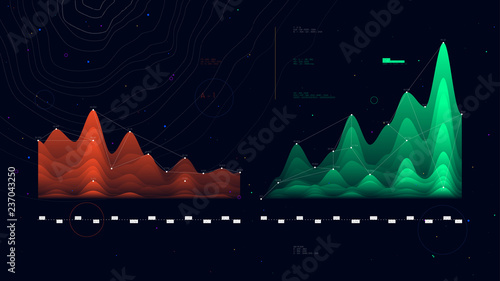 Complex futuristic infographics data thread visualization profit and loss schedule, vector illustration