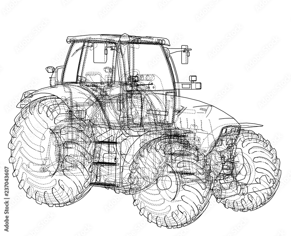 Farm Tractor Concept. 3d illustration
