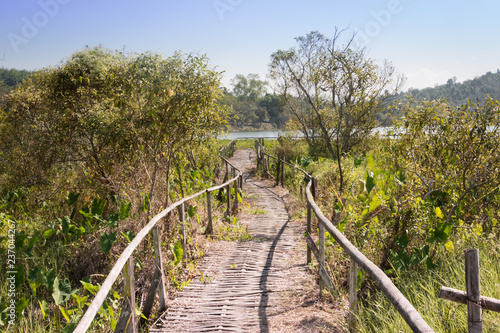 Bamboo walkway for nature trails in the lake