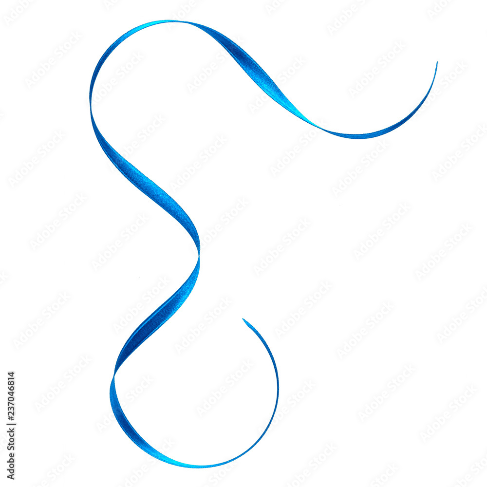 Shiny satin ribbon in blue color isolated on white background close up .Ribbon image for decoration design. Shiny satin ribbon in blue color isolated on white background close up .Ribbon image for decoration design.
