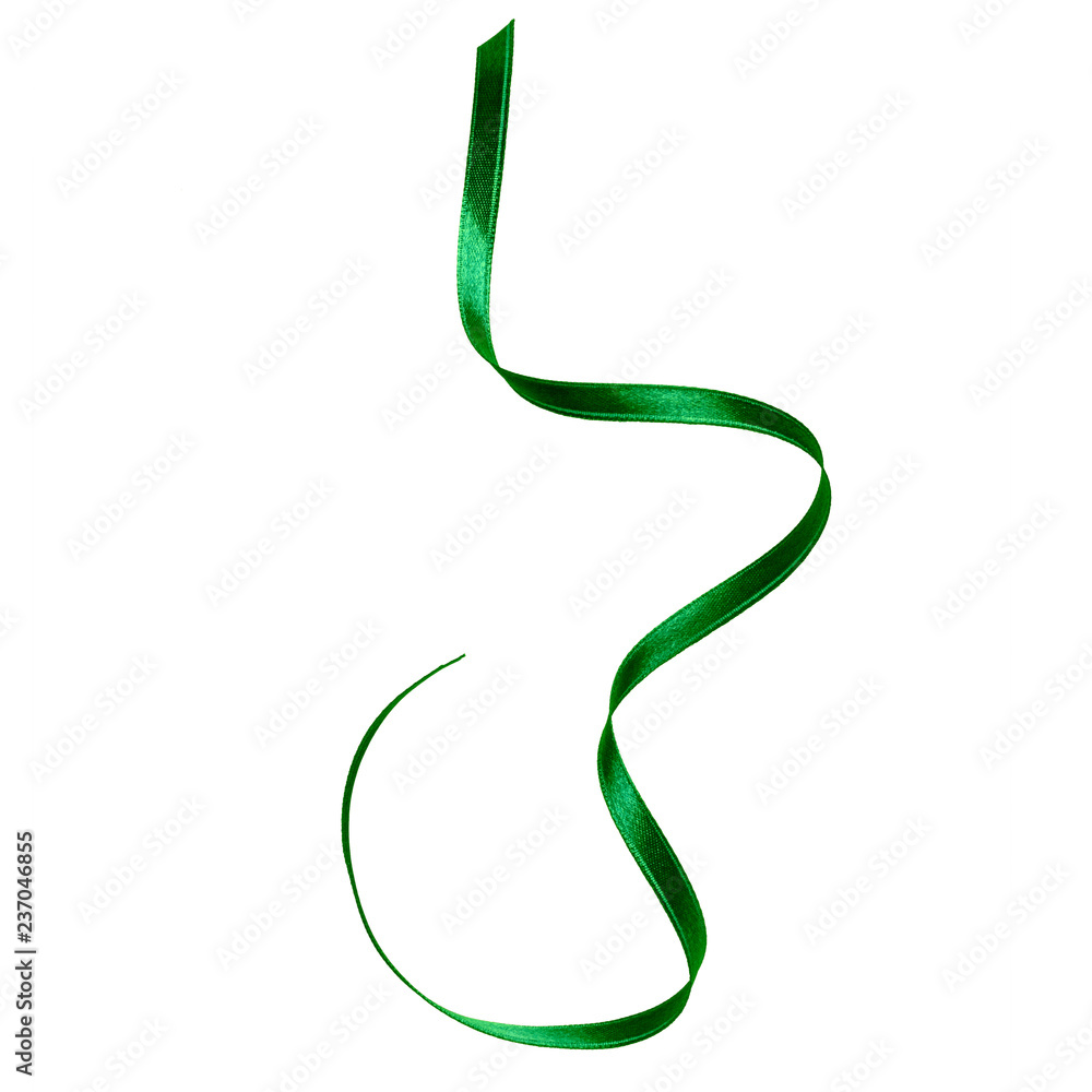 Shiny satin ribbon in green color isolated on white background .Ribbon image for decoration design. Shiny satin ribbon in green color isolated on white background .Ribbon image for decoration design.