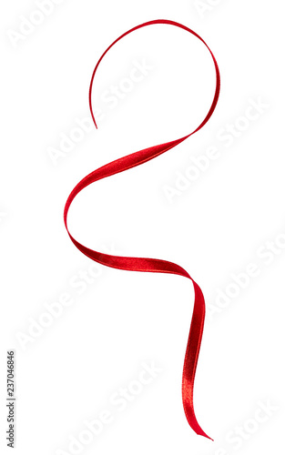 Shiny satin ribbon in red color isolated on white background close up .Ribbon image for decoration design.