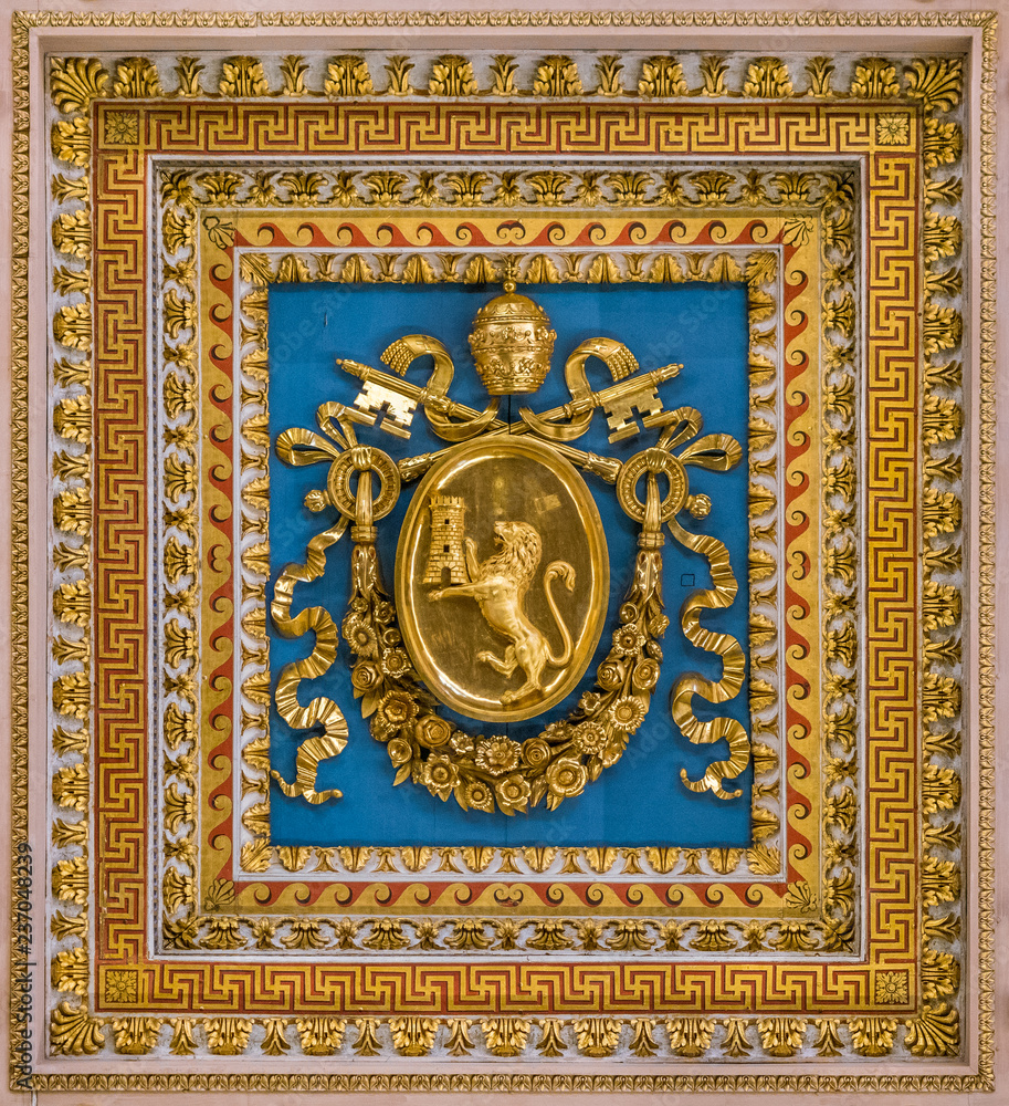 Pius VIII coat of arms from the ceiling of the Basilica of Saint Paul Outside the Walls, in Rome.