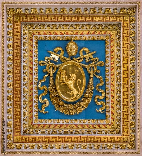 Pius VIII coat of arms from the ceiling of the Basilica of Saint Paul Outside the Walls, in Rome.
