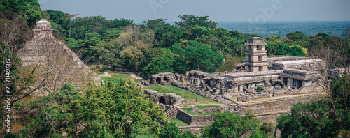 Schilderij op canvas Palenque Maya ruins surrounded by rainforest