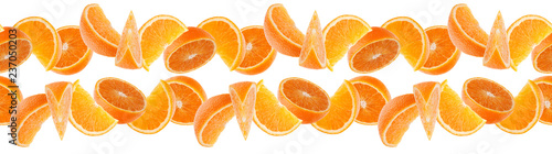 Orange fruit seamless pattern. Orange segments isolated on white background. Food background. Line arrangement.