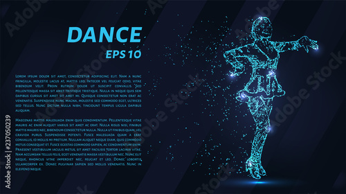 Dance of the blue points of light. Girl dancing out of particles. Vector illustration.