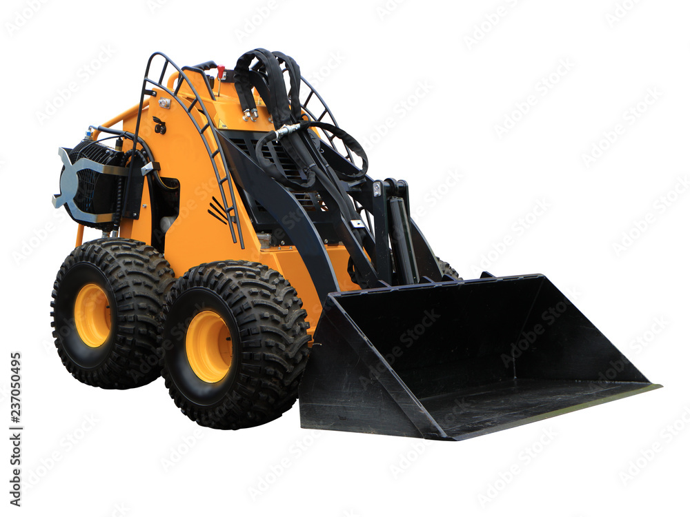 Image of a loader with a remote control. Image of a loader with a remote control.