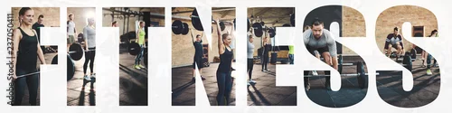 Obraz Kolaż sprawnych ludzi podnoszenia dużych ciężarów w siłowni