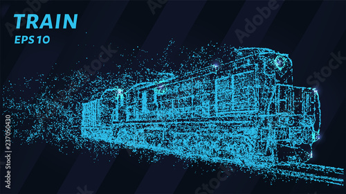 A train of blue glowing dots. Train of particles. Vector illustration.