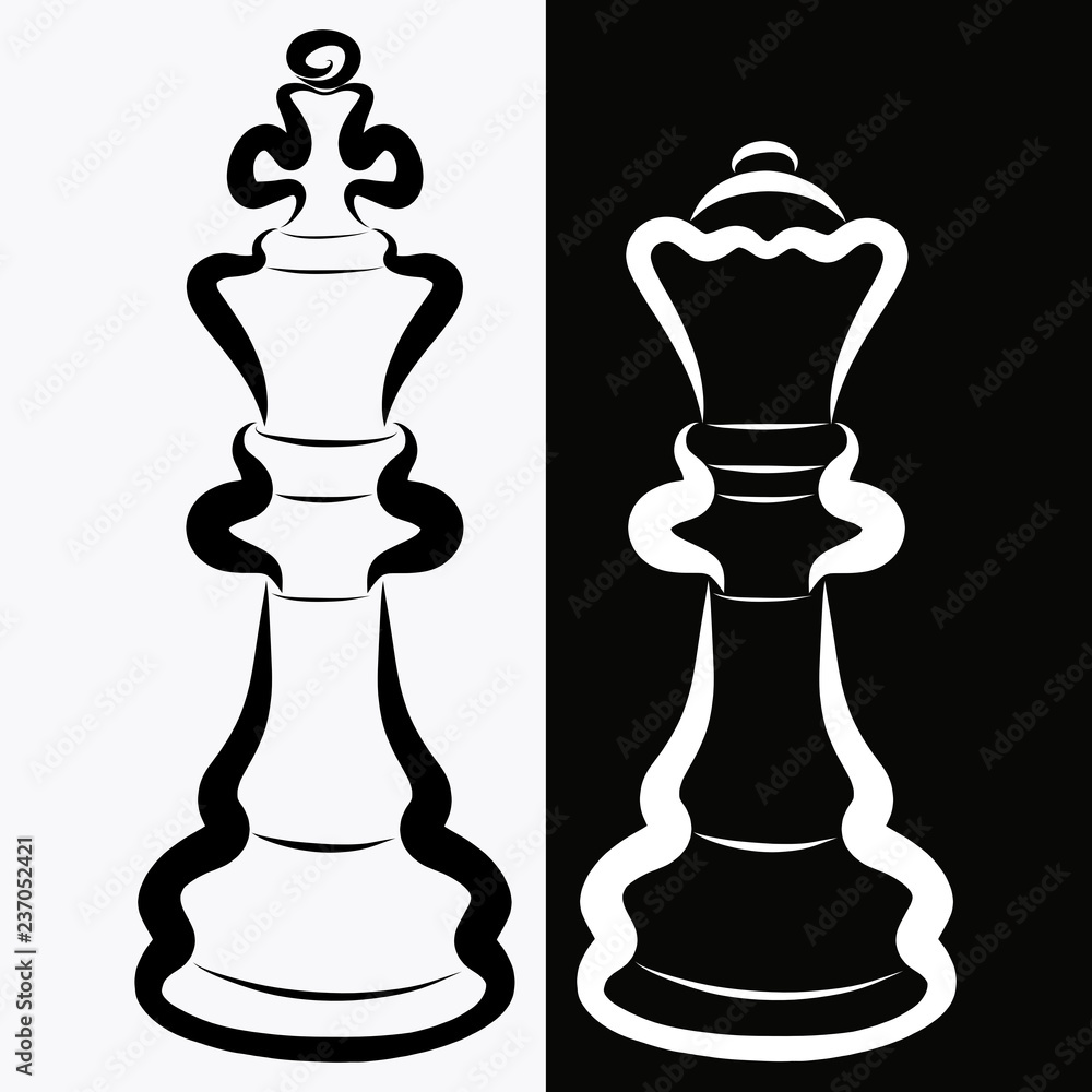 Chess pieces, black king and white queen, rivalry or romance Stock