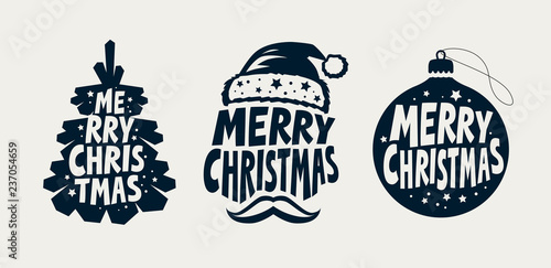 Merry Christmas, label set. Xmas, holiday symbol. Typographic design vector illustration photo