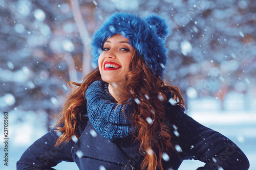 Portrait of a beautiful young woman on a winter day