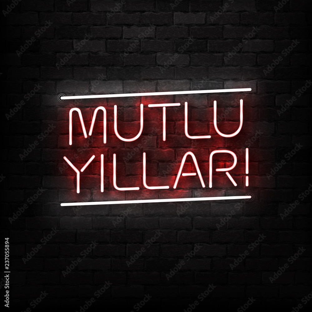 Vector realistic isolated neon sign of Happy New Year in Turkish logo for decoration and covering on the wall background. Vector realistic isolated neon sign of Happy New Year in Turkish logo for decoration and covering on the wall background.