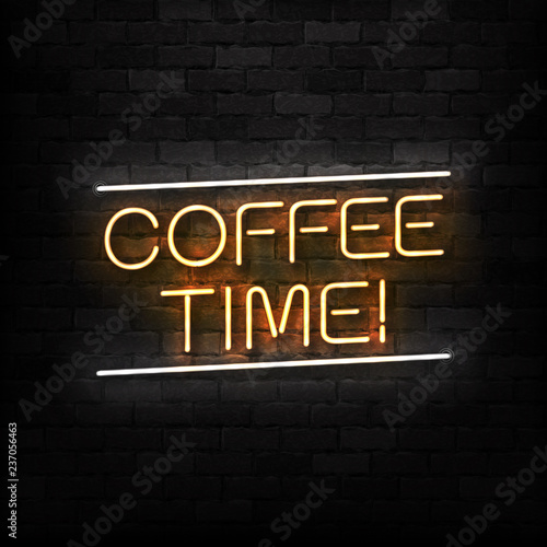 Vector realistic isolated neon sign of Coffee Time logo for decoration and covering on the wall background. Concept of cafe and coffee shop.