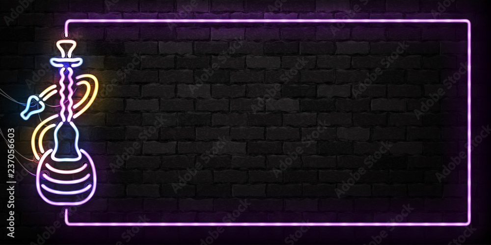 Vector realistic isolated neon sign of Hookah frame logo for decoration