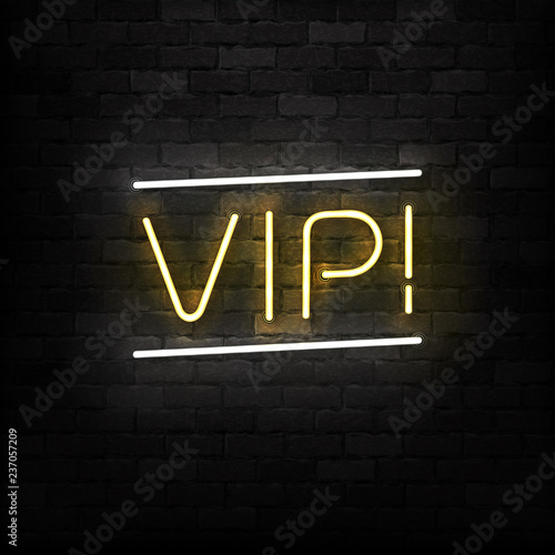 Vector realistic isolated neon sign of VIP logo for decoration and covering on the wall background. Concept of luxury and premium.