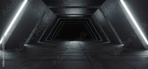 Alien Sci Fi Modern Futuristic Minimalist Empty Dark Concrete Corridor Tunnel With White Glow Light Empty Space For Text Science Fiction Background 3D Rendering