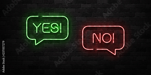 Vector realistic isolated neon sign of Yes and No logo for decoration and covering on the wall background.