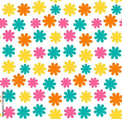 Simple colorful flowers seamless vector pattern