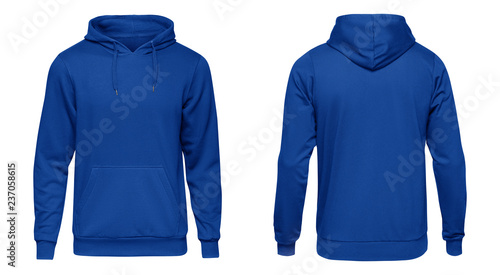 Принти на полотні Blank blue mens hooded sweatshirt long sleeve, mens hoody with hood for your design mockup for print, isolated on white background