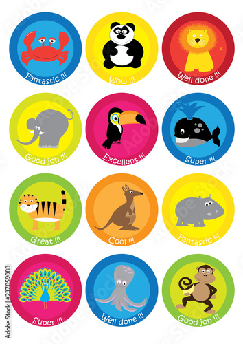Obraz na płótnie Teacher Reward Motivational Stickers for Children - funny cartoon animals collection w salonie