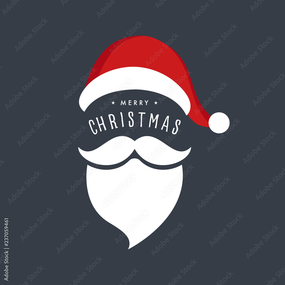 Santa claus hat and beard christmas greetings background Stock Vector