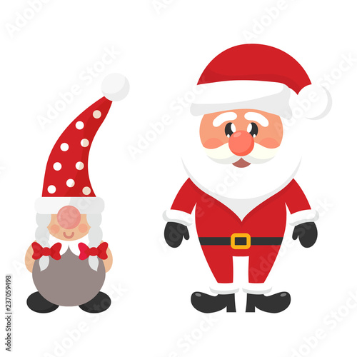 cartoon christmas santa claus and сhristmas dwarf girl