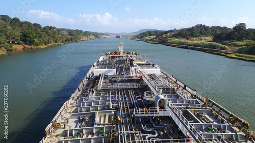 Product tanker proceeding through Panama Canal.