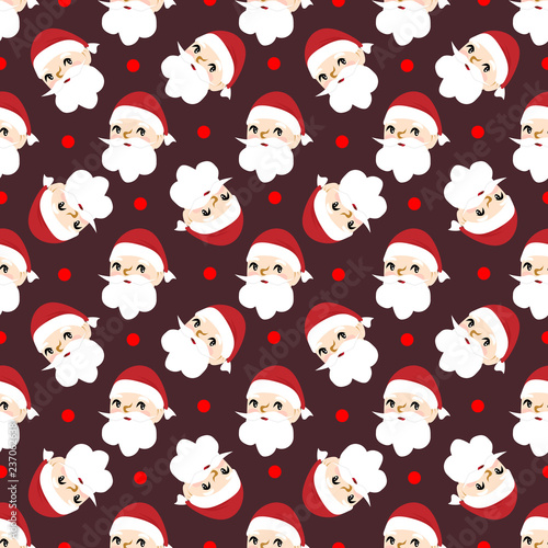 Winter holiday seamless paper with Santa head on the dark background