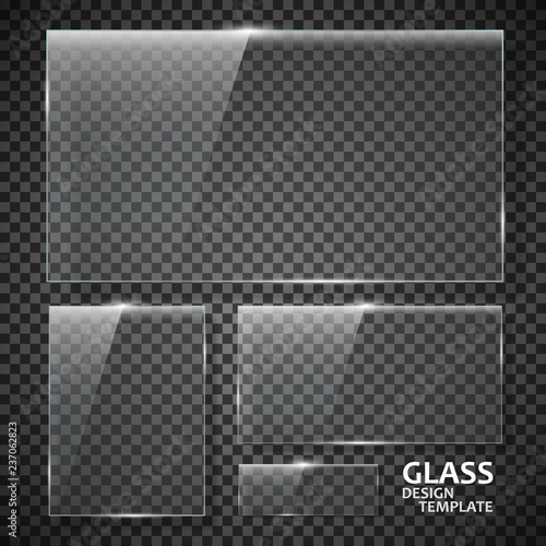 Glass plates set. Glass banners isolated on transparent background. Graphic concept for your design.