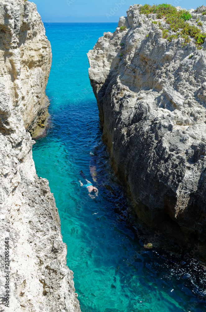 Steep cliffs on Riaci beach near Tropea, Italy