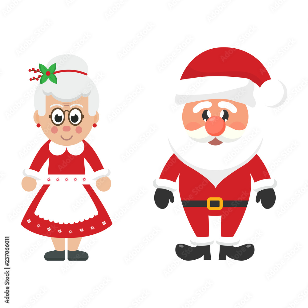 cartoon christmas santa claus and cartoon mrs santa Stock-Vektorgrafik