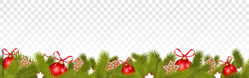 Weihnachten Rahmen mit Weihnachtsschmuck und Tannenzweigen Stock Vector |  Adobe Stock