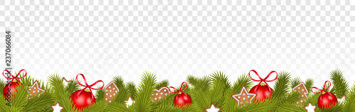 Weihnachten Rahmen mit Weihnachtsschmuck und Tannenzweigen