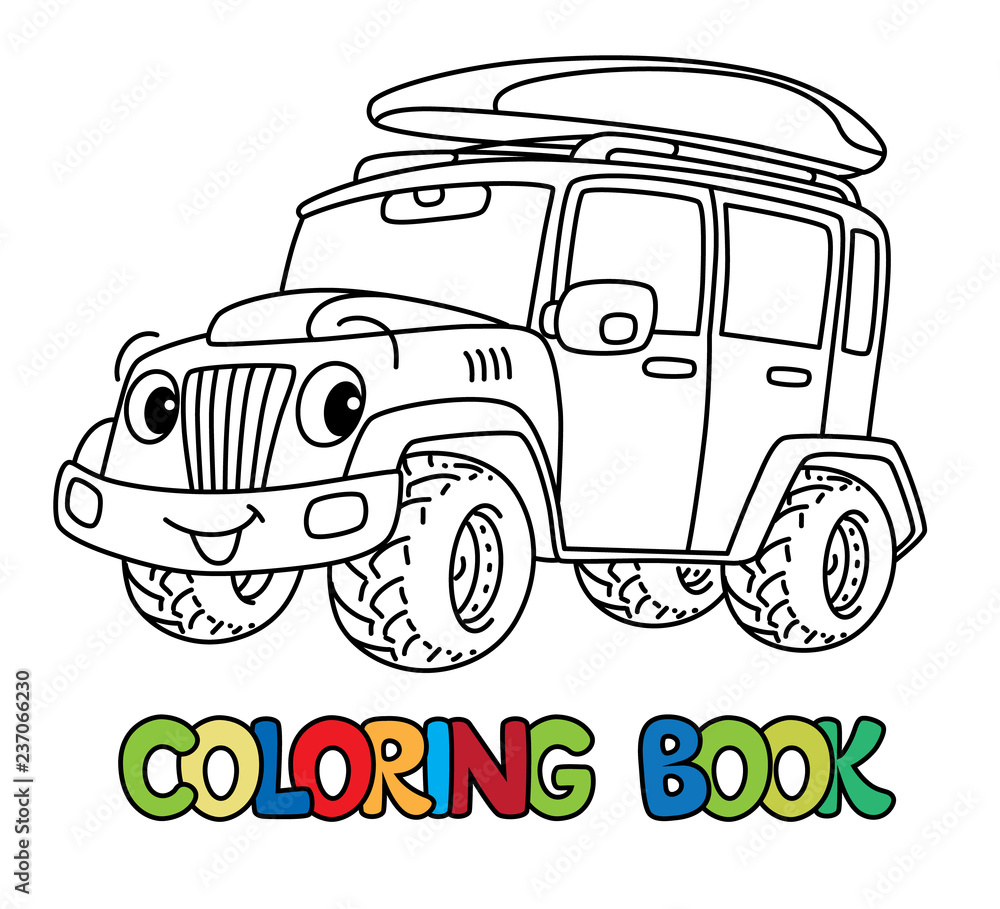 Funny car or offroader with eyes coloring book
