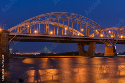 The bridge across the Dnipro river in Kiev, Ukraine in the spring
