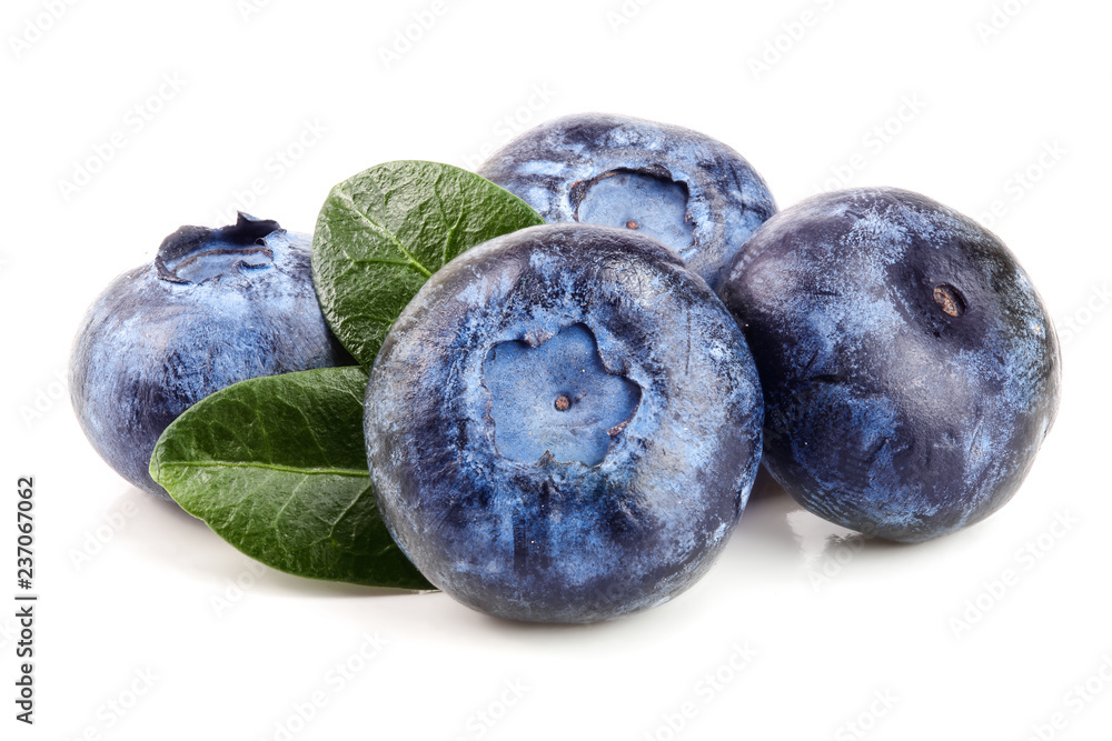 fresh blueberry with leaf isolated on white background fresh blueberry with leaf isolated on white background