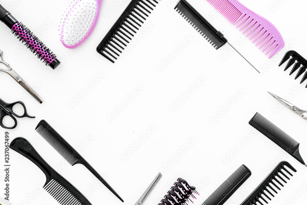 combs for hairdresser hairdresser on white background top view mockup combs for hairdresser hairdresser on white background top view mockup