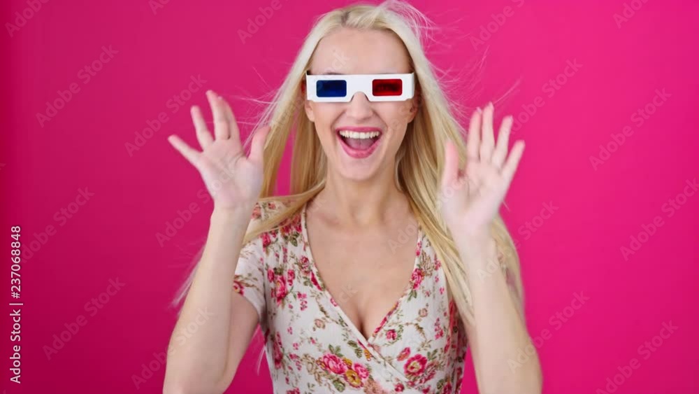 Blond woman wearing 3d eyeglasses Blond woman wearing 3d eyeglasses