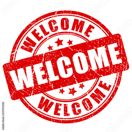 Red welcome rubber stamp