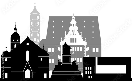 Schweinfurt skyline detailliert Graustufen // Vektor