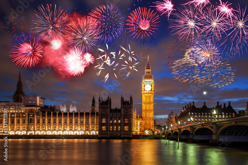 Photography Big Ben with firework in London, England (celebration of the New Year)