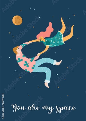 Romantic illustration with people. Vector design concept for Valentines Day and other users.