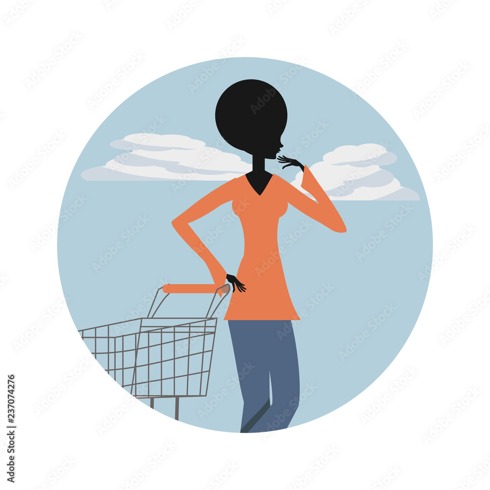 woman silhouette retro style with shopping cart woman silhouette retro style with shopping cart