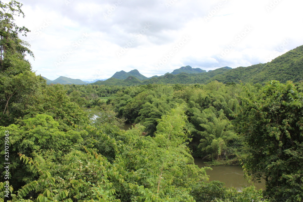 panoramic view on Mae Klong Area from a train trip, Kanchanaburi, Thailand