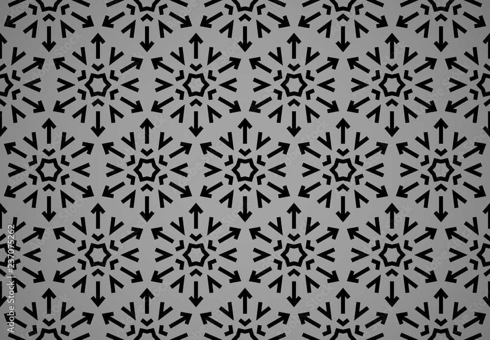 Abstract geometric pattern with lines, snowflakes. A seamless vector background. Grey and black texture. Graphic modern pattern