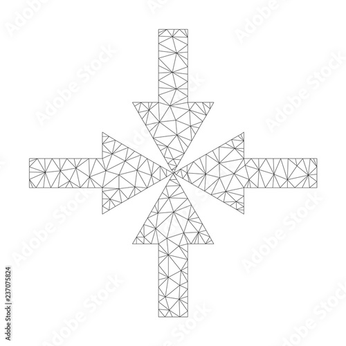 Mesh vector compress arrows on a white background. Polygonal wireframe grey compress arrows in low poly style with combined triangles, points and linear items.