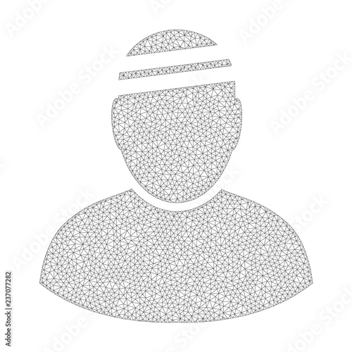 Mesh vector patient on a white background. Polygonal carcass gray patient in lowpoly style with combined triangles, dots and lines.