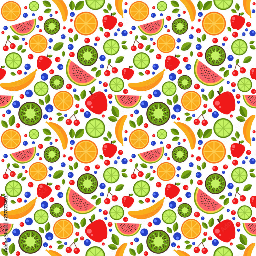 Tropical fruits summer colorful seamless pattern vector background